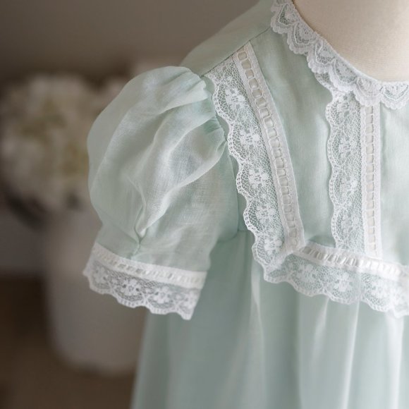RARE Vintage Heirloom 1970's Gunne Sax Girls Dress Size 4/5 Mint Green GORGEOUS - Picture 3 of 10